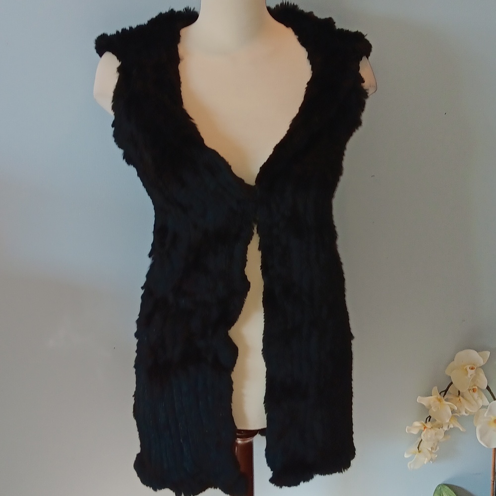 Michael kors hooded long black rabbit fur vest